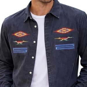 Vintage Road and Town Western Shirt L Black Denim Embroidered Southwestern